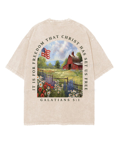 Christ Has Set Us Free Double Sided Unisex Washed Christian T-shirt