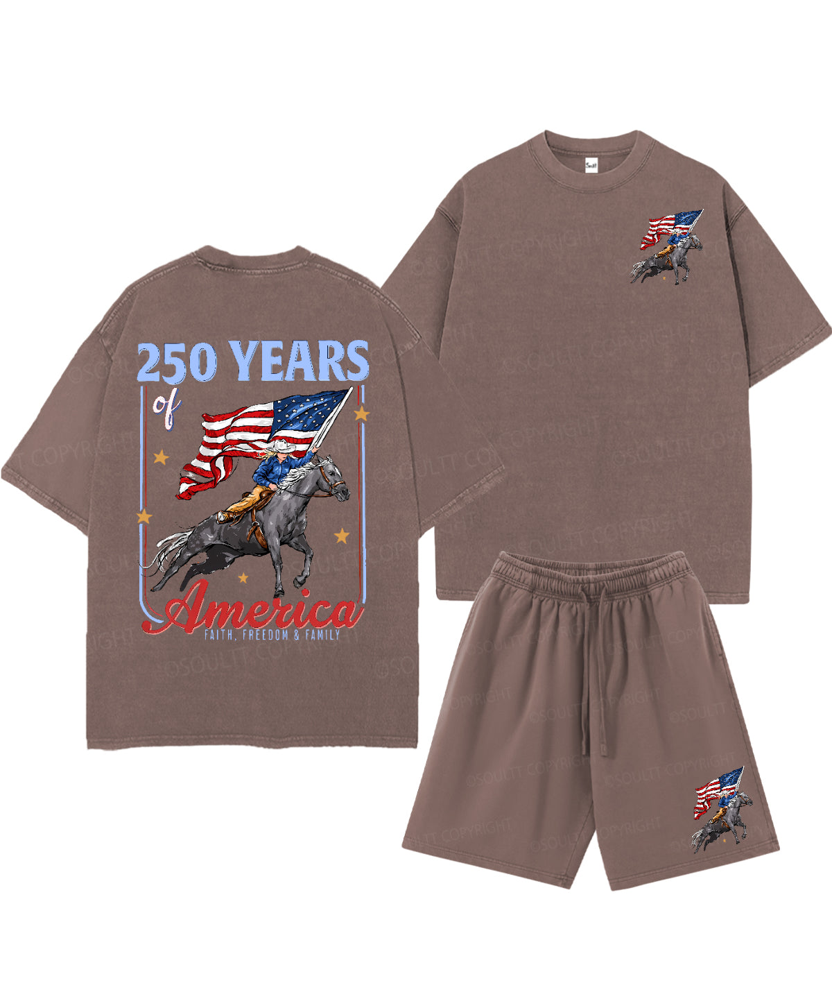 250 Years America Anniversary Double Sided Unisex Christian Washed T-Shirt & Shorts