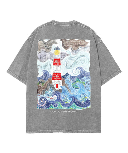 Light Of The World Double Sided Unisex Washed Christian T-shirt