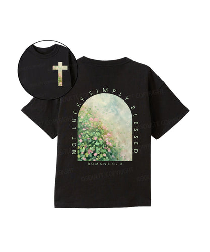 Kids No Lucky Simply Blessed St. Patrick's Day Double Sided Cotton Christian T-shirt