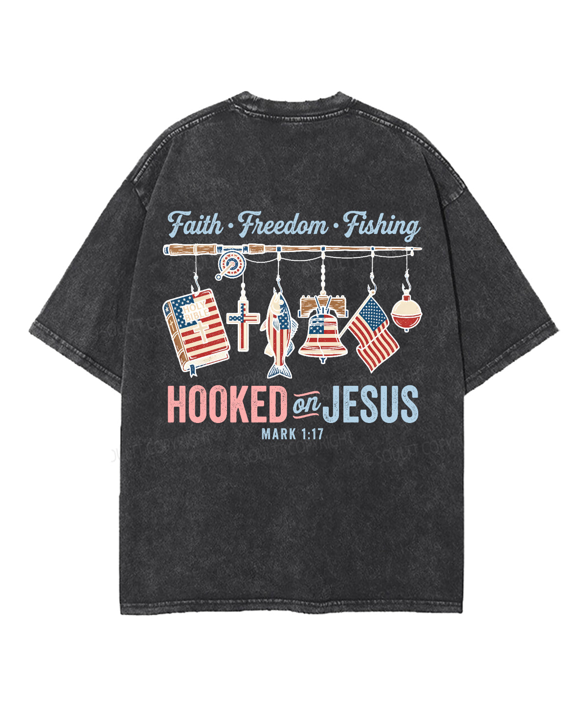 Hooked On Jesus Double Sided Unisex Washed Christian T-shirt
