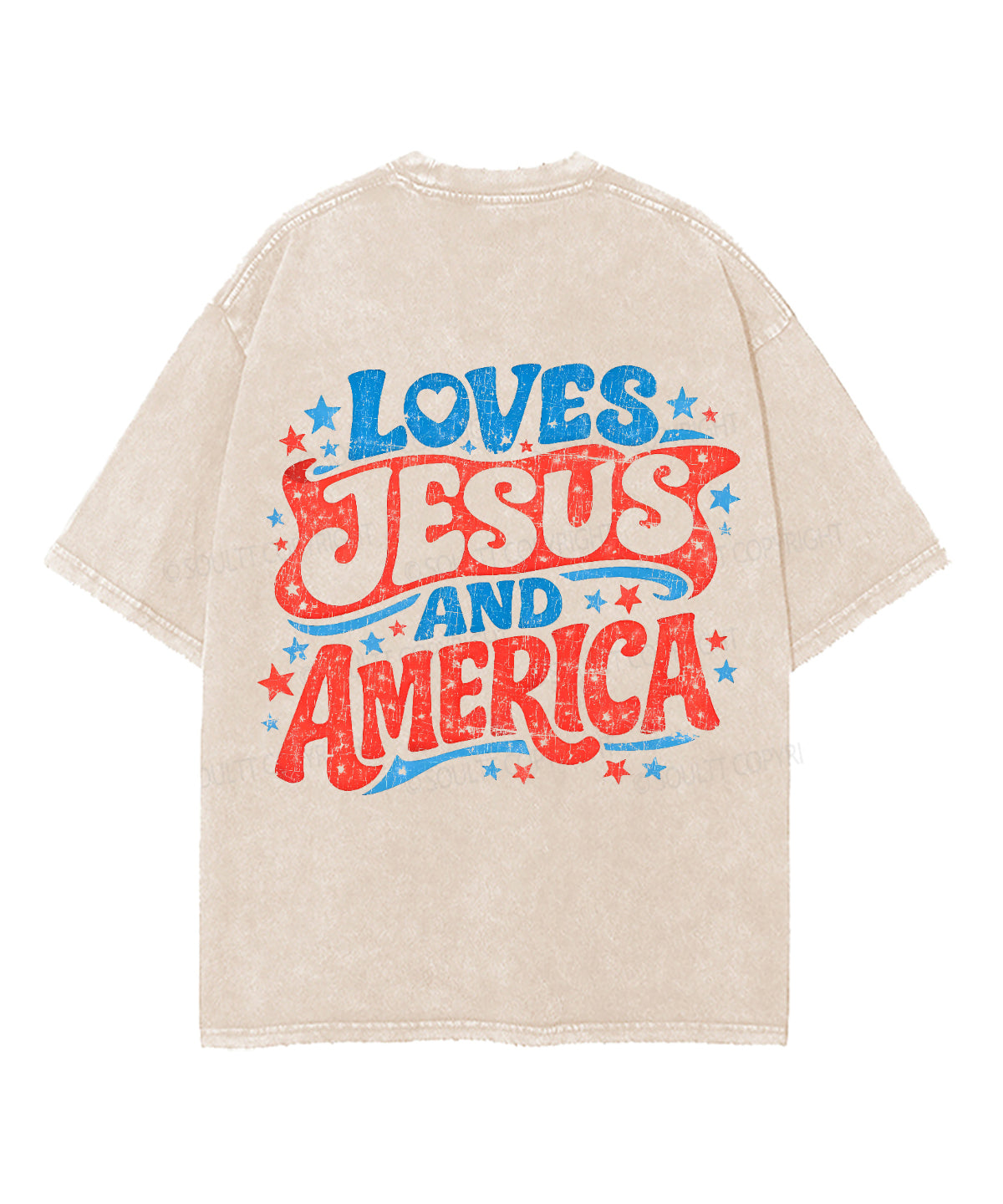 Loves Jesus And America Double Sided Unisex Washed Christian T-shirt