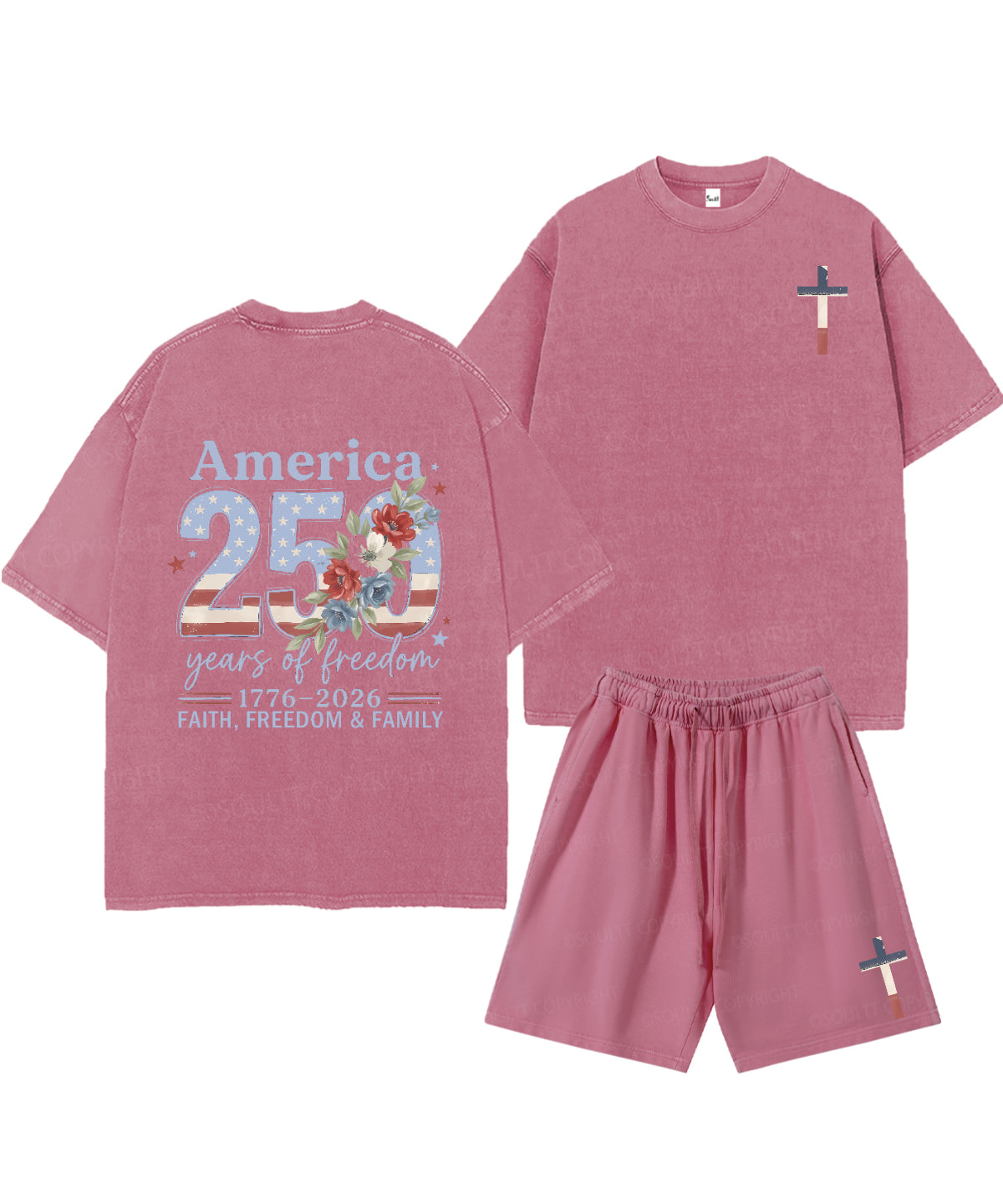 250 Years America Anniversary Double Sided Unisex Christian Washed T-Shirt & Shorts