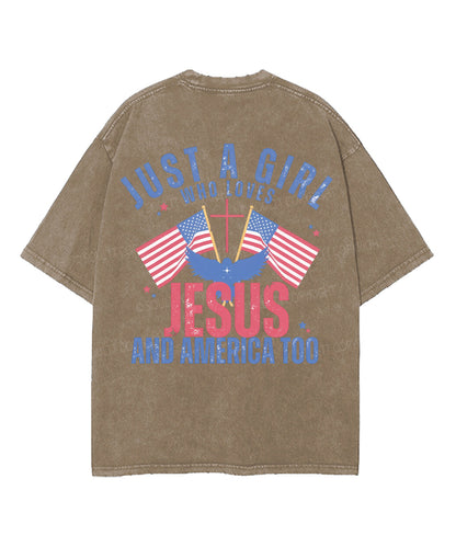 Just A Girl Who Loves Jesus And America Too Double Sided Unisex Washed Christian T-shirt