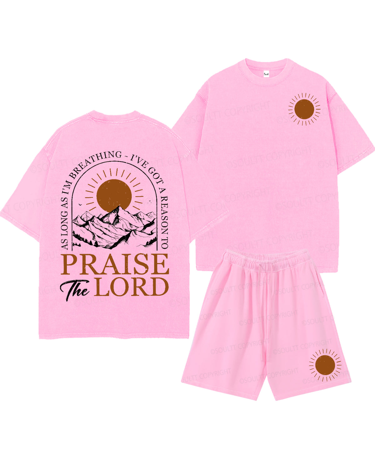 Praise The Lord Double Sided Unisex Christian Washed T-Shirt & Shorts