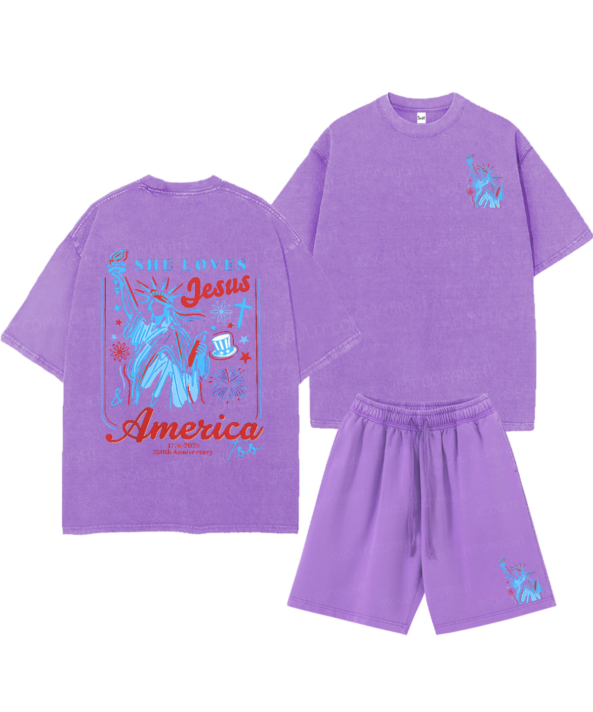 She Loves Jesus And America Too Double Sided Unisex Christian Washed T-Shirt & Shorts