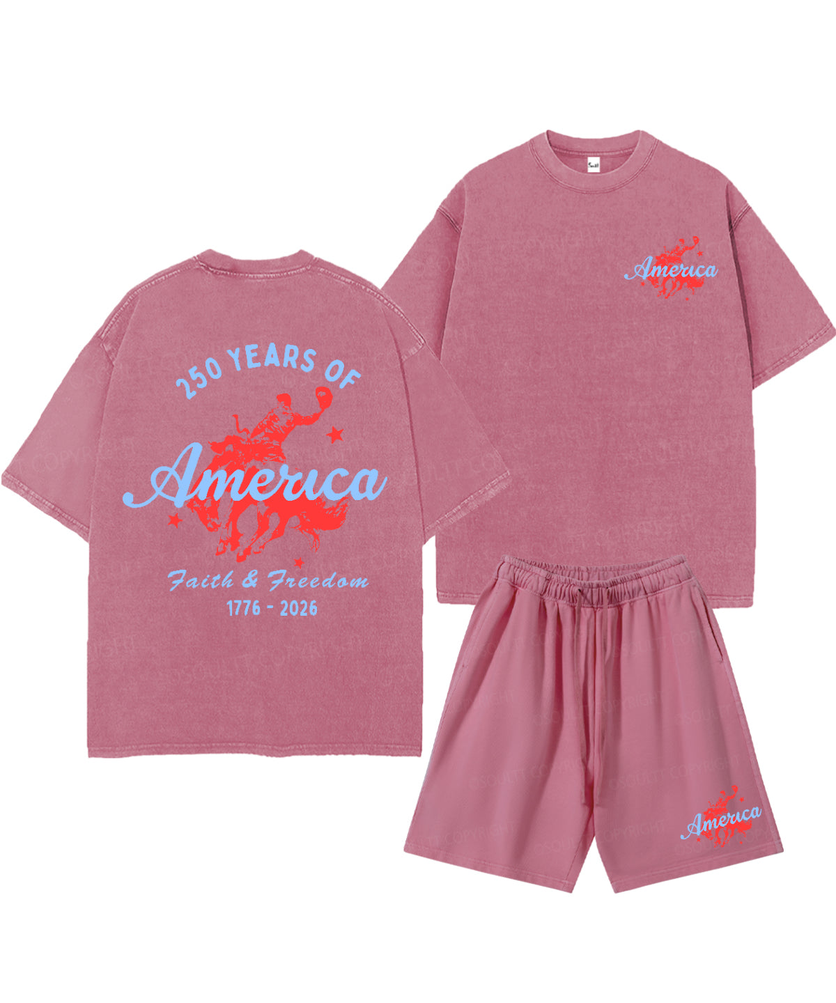250 Years America Anniversary Double Sided Unisex Christian Washed T-Shirt & Shorts