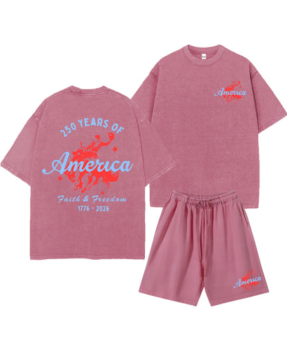 250 Years America Anniversary Double Sided Unisex Christian Washed T-Shirt & Shorts