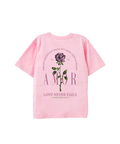 Kids Love Never Fails Double Sided Cotton Christian T-shirt