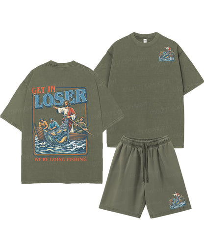 We're Going Fishing Double Sided Unisex Christian Washed T-Shirt & Shorts