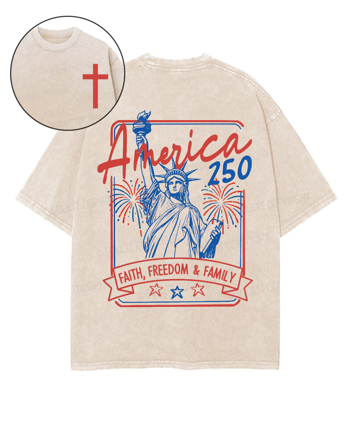 Faith, Freedom & Family Double Sided Unisex Washed Christian T-shirt
