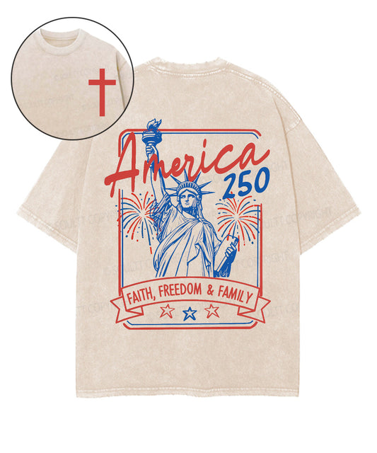 Faith, Freedom & Family Double Sided Unisex Washed Christian T-shirt