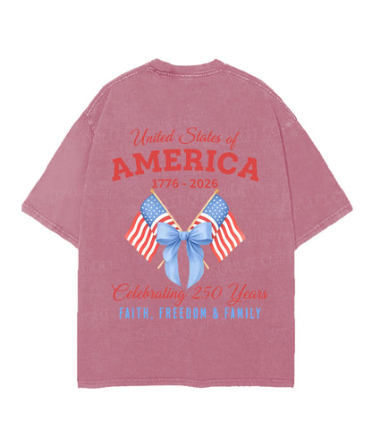 250 Years America Anniversary Double Sided Unisex Christian Washed T-Shirt & Shorts