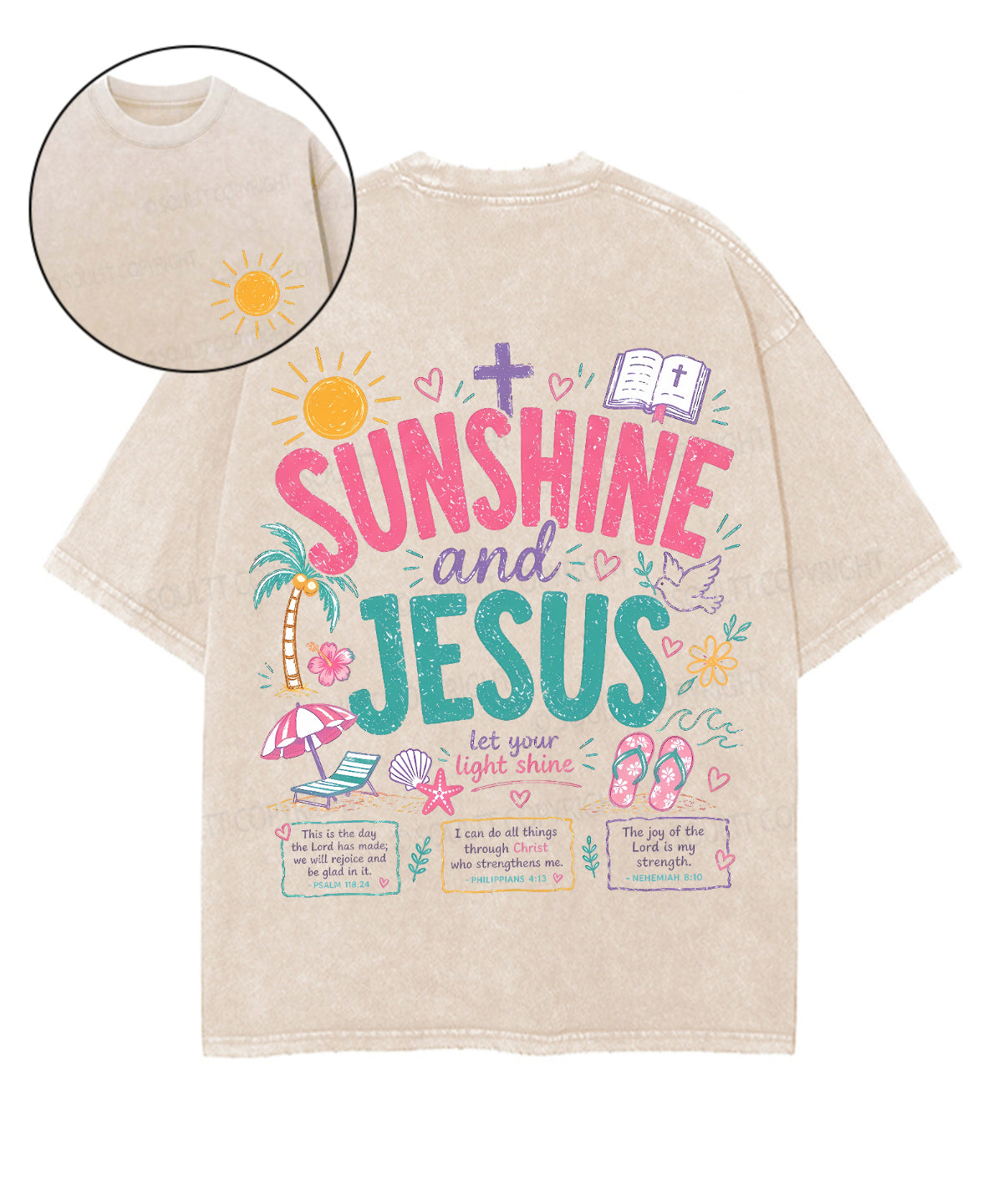 Sunshine And Jesus Double Sided Unisex Washed Christian T-shirt