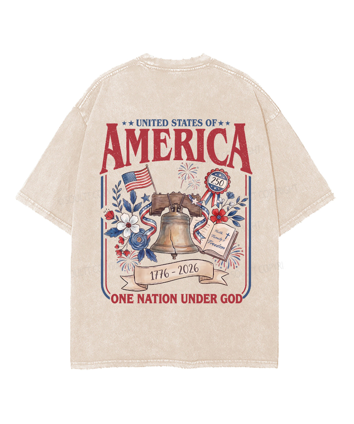 One Nation Under God Double Sided Unisex Washed Christian T-shirt