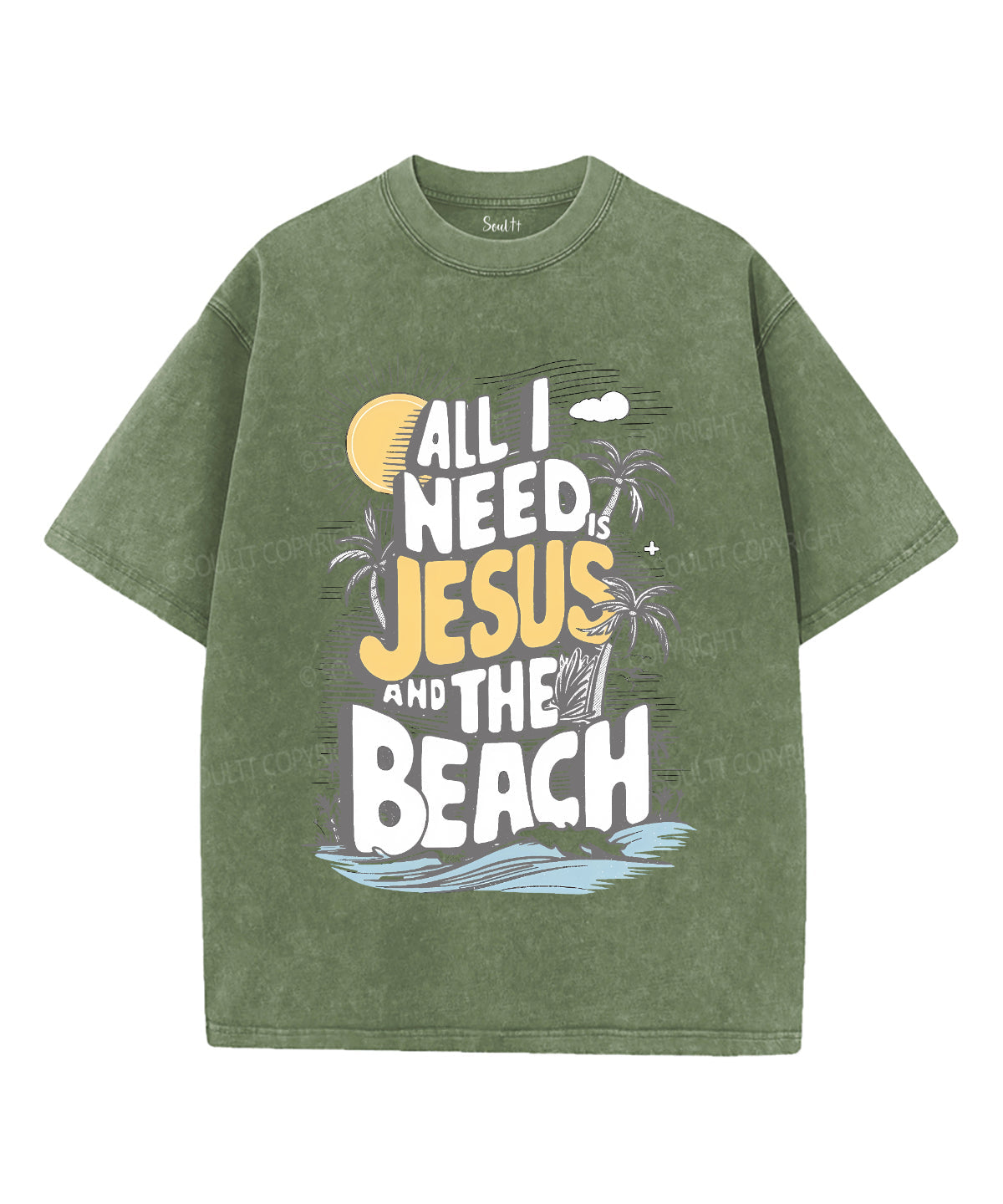 All I Need Jesus And The Beach Unisex Washed Christian T-shirt
