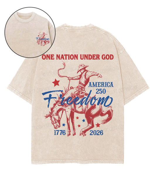 One Nation Under God Double Sided Unisex Washed Christian T-shirt