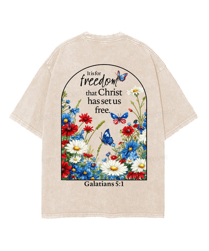 Christ Has Set Us Free Double Sided Unisex Washed Christian T-shirt