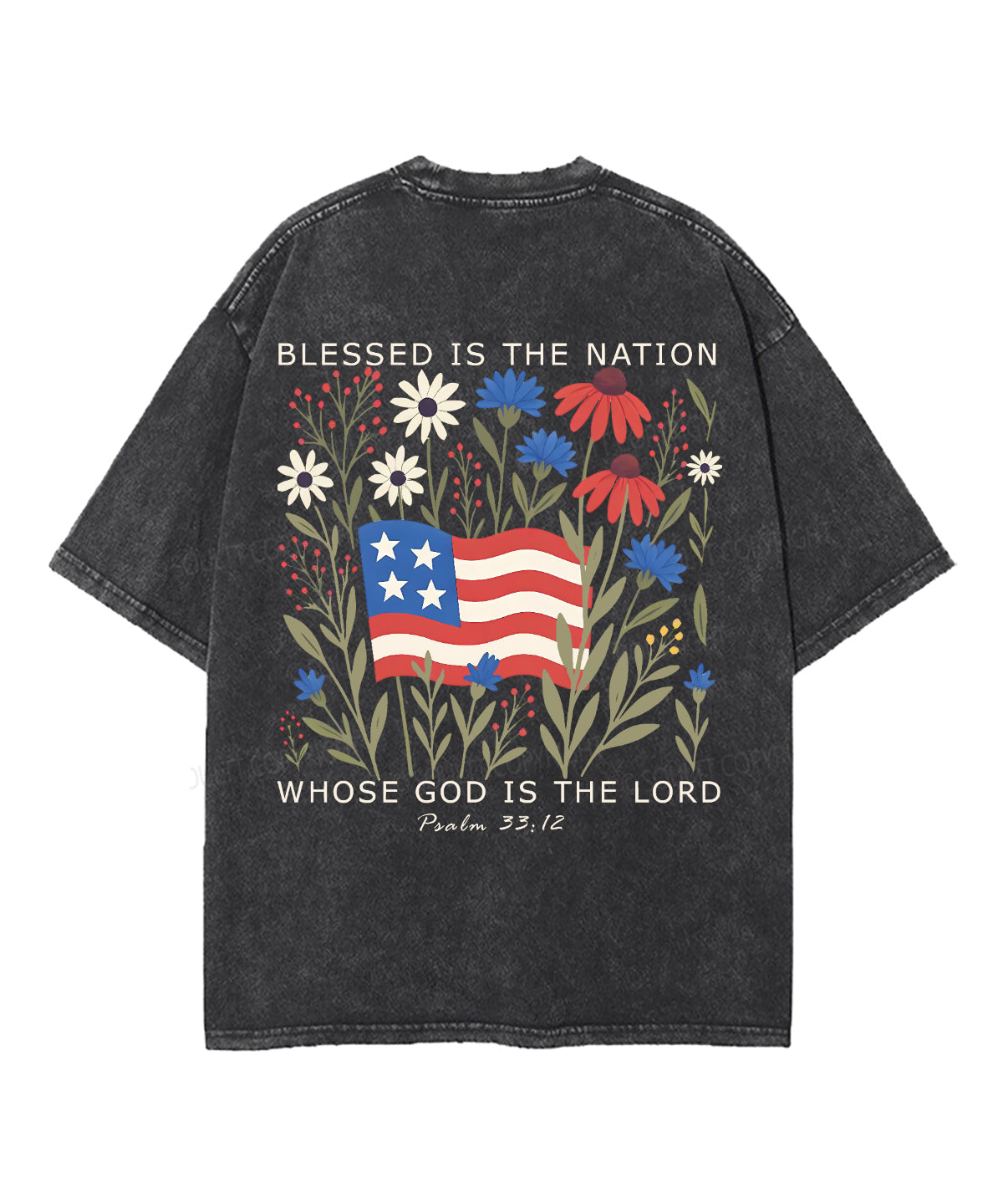 Blessed is the nation whose God is the Lord Double Sided Unisex Washed Christian T-shirt