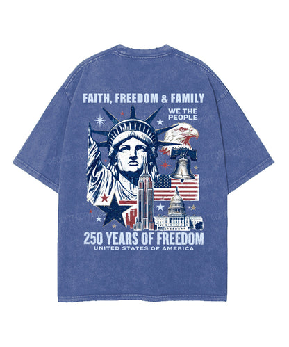 Faith Freedom 250 Years Double Sided Unisex Washed Christian T-shirt