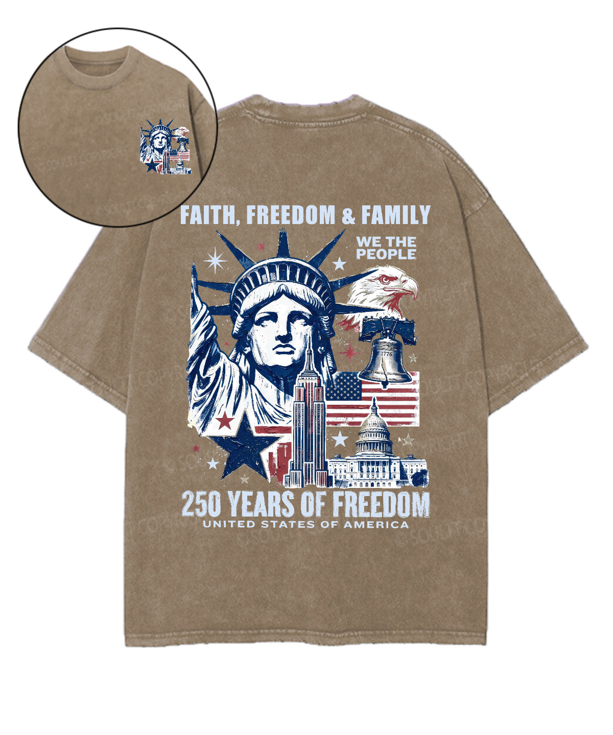 Faith Freedom 250 Years Double Sided Unisex Washed Christian T-shirt