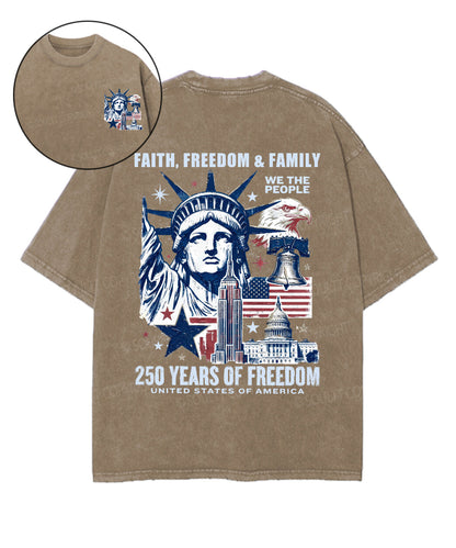 Faith Freedom 250 Years Double Sided Unisex Washed Christian T-shirt