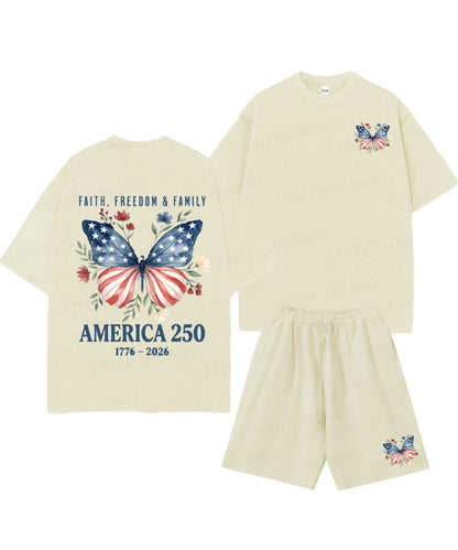 250 Years America Anniversary Double Sided Unisex Christian Washed T-Shirt & Shorts