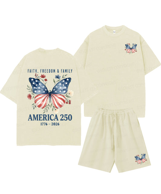 250 Years America Anniversary Double Sided Unisex Christian Washed T-Shirt & Shorts