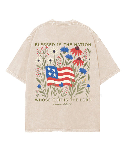 Blessed is the nation whose God is the Lord Double Sided Unisex Washed Christian T-shirt