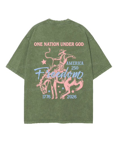 One Nation Under God Double Sided Unisex Washed Christian T-shirt