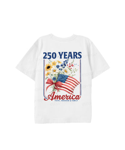 Kids 250 Years America Anniversary Double Sided Cotton Christian T-shirt