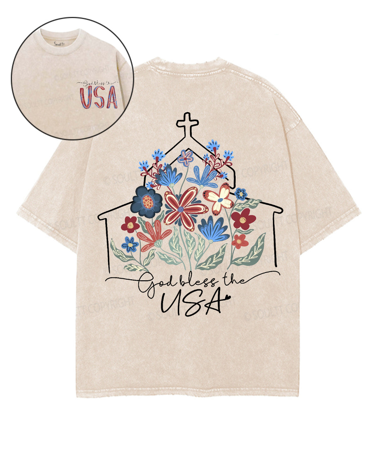 God Bless The USA Double Sided Unisex Washed Christian T-shirt