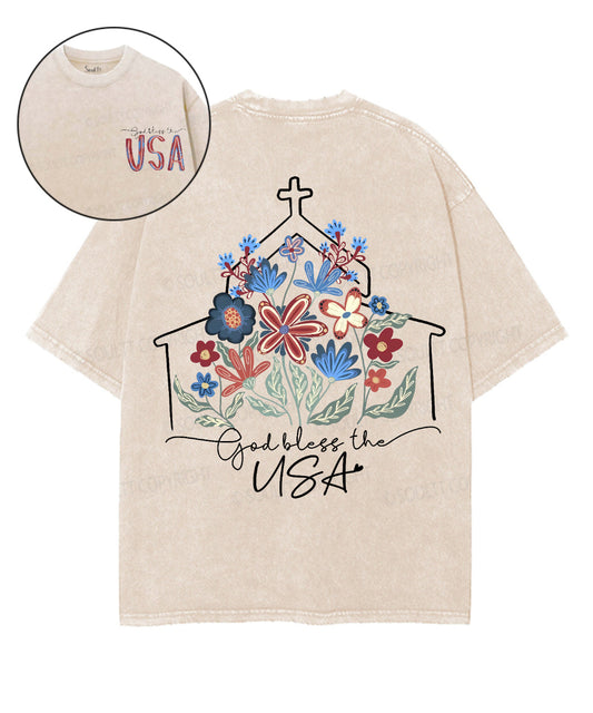 God Bless The USA Double Sided Unisex Washed Christian T-shirt