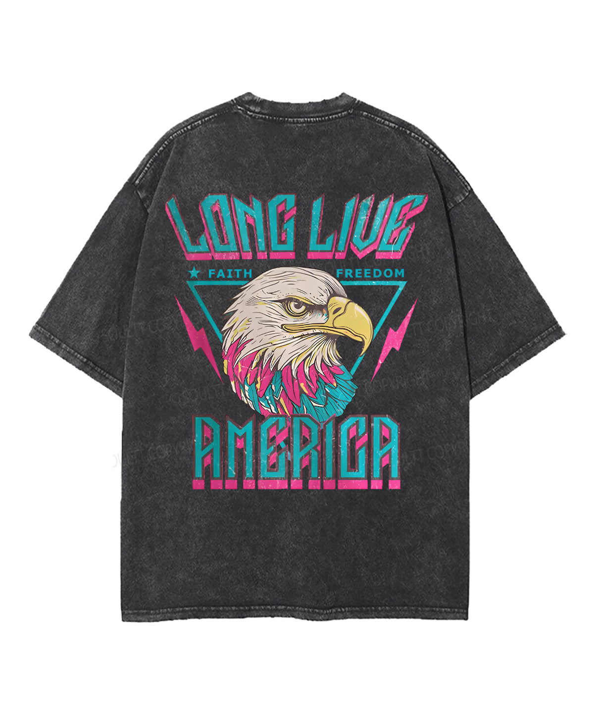 Long Live Faith! Long Live Freedom! Long Live America! Double Sided Unisex Washed Christian T-shirt