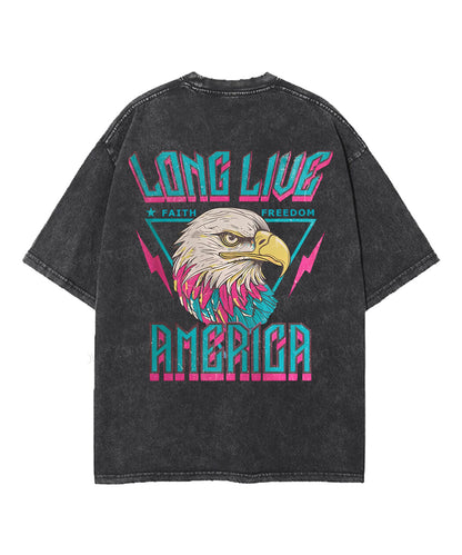 Long Live Faith! Long Live Freedom! Long Live America! Double Sided Unisex Washed Christian T-shirt