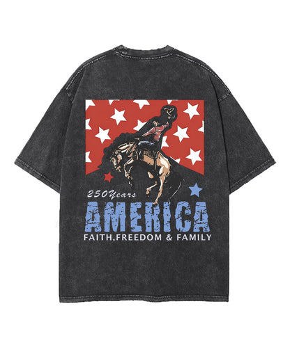 250 Years America Anniversary Double Sided Unisex Washed Christian T-shirt