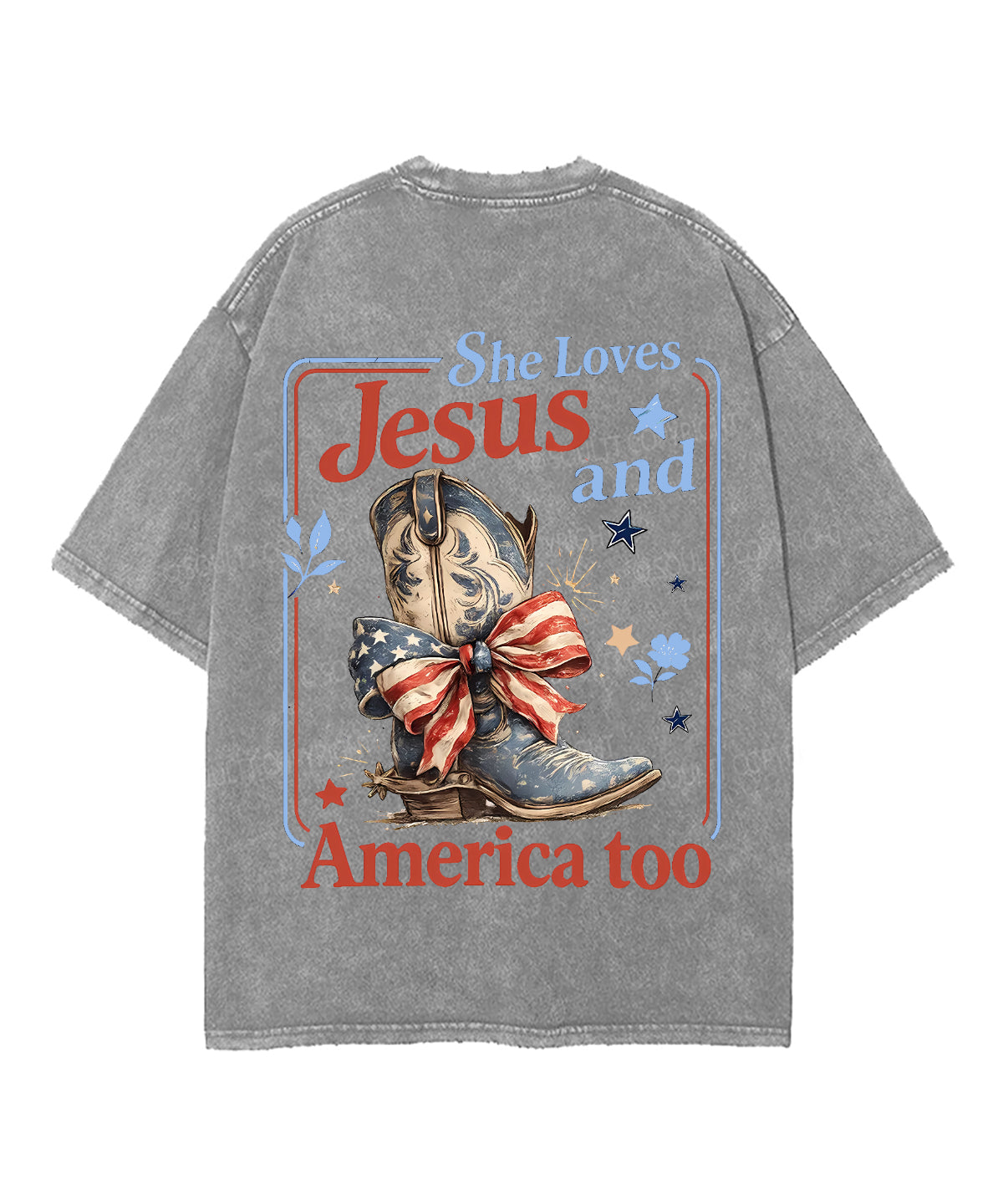 She Loves Jesus And America Too Double Sided Unisex Washed Christian T-shirt