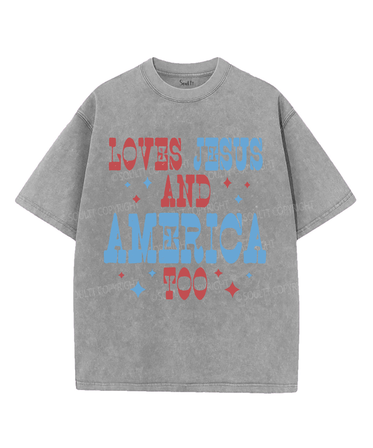Loves Jesus And America Too Unisex Washed Christian T-shirt