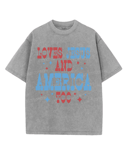 Loves Jesus And America Too Unisex Washed Christian T-shirt