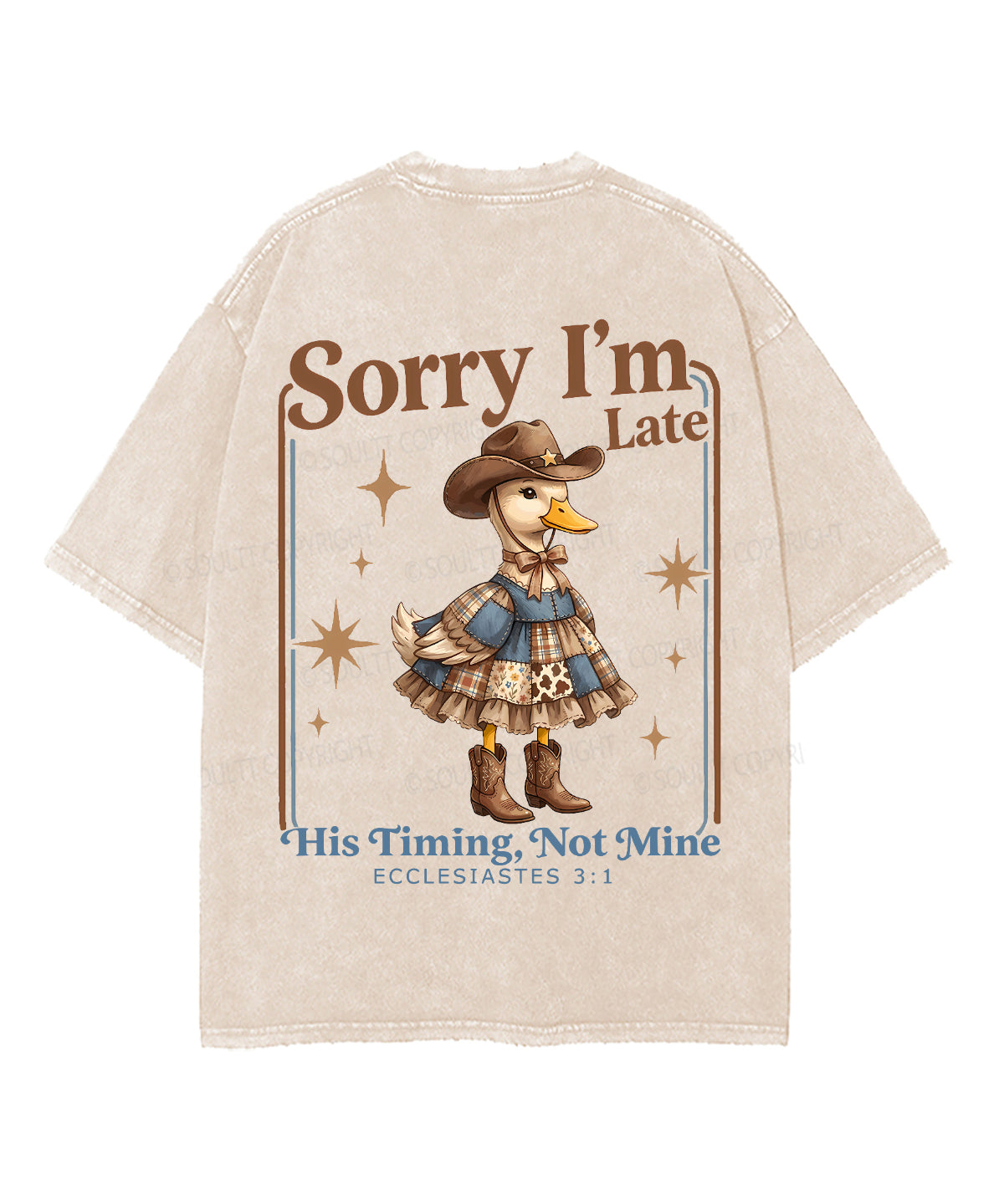 Sorry I’m Late, His Timing Not Mine Double Sided Unisex Washed Christian T-shirt