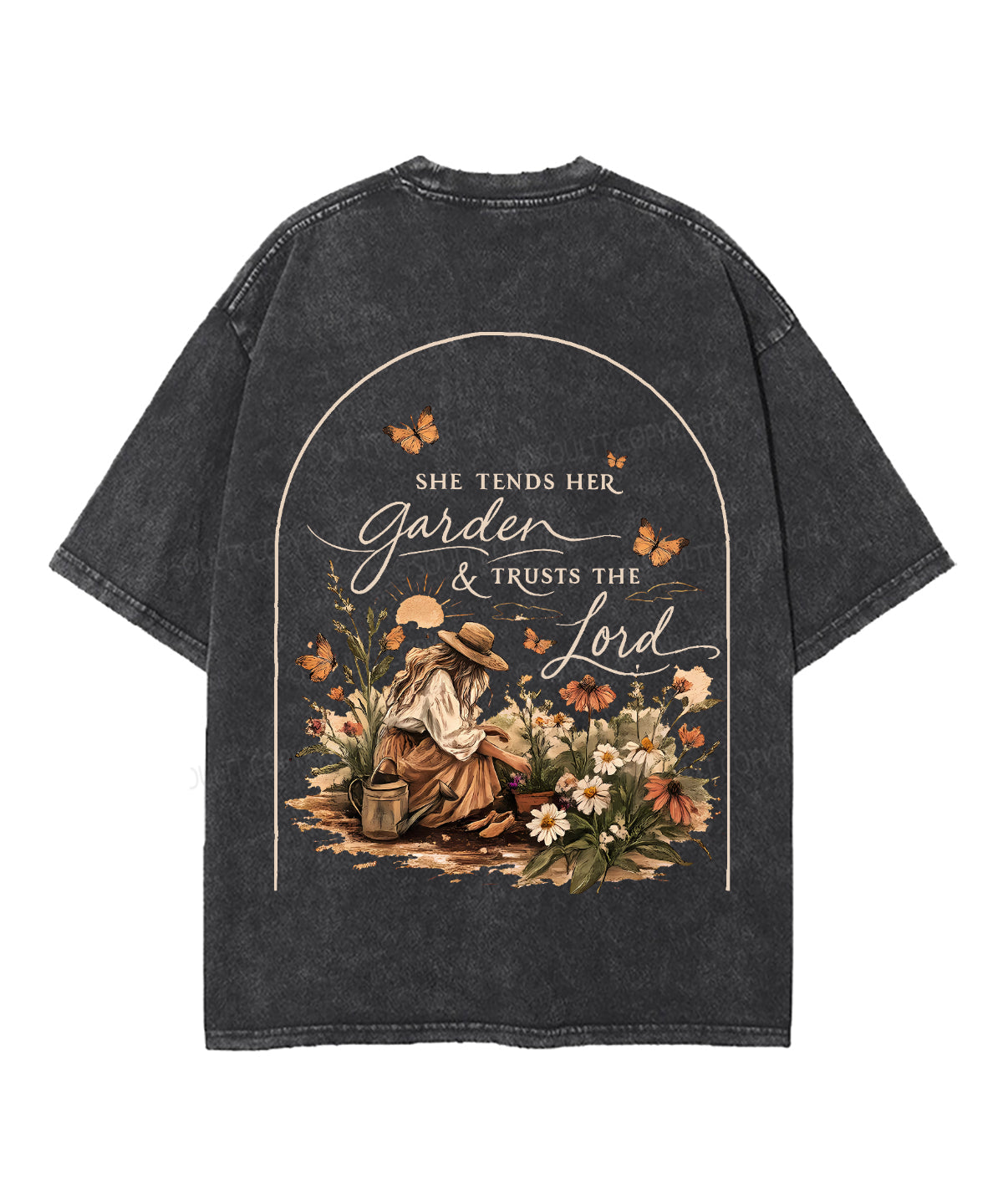 She Tends Her Garden Double Sided Unisex Washed Christian T-shirt