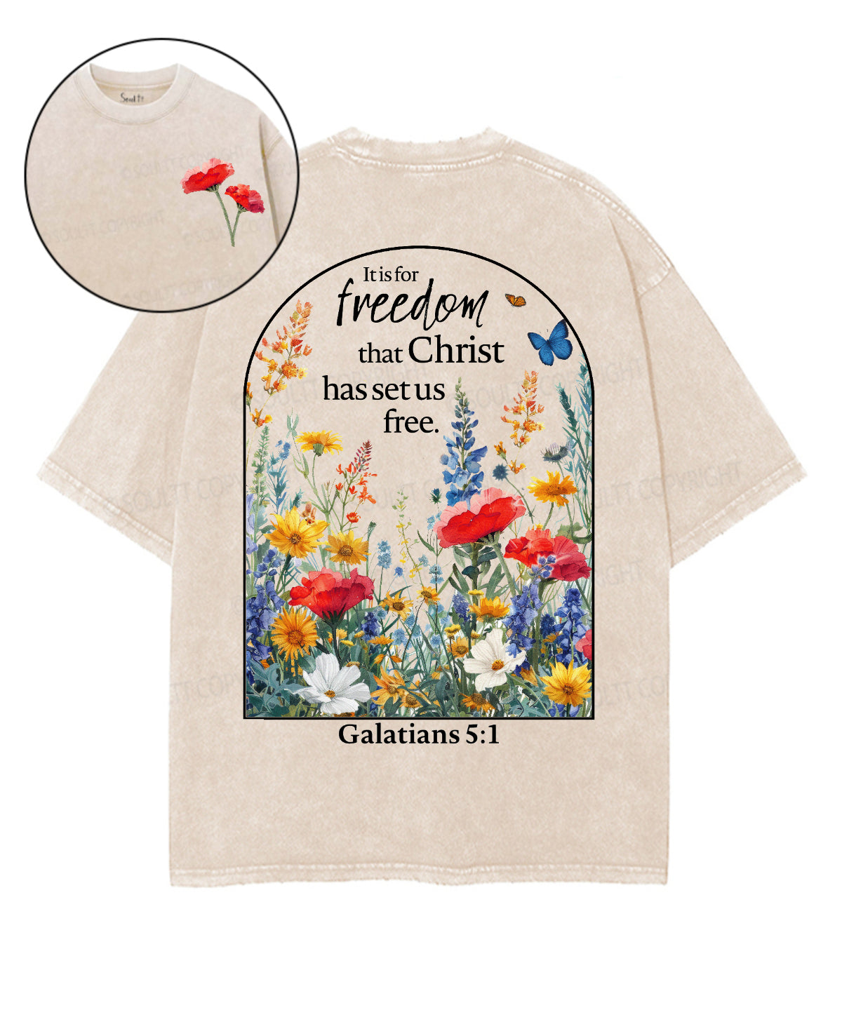 Christ Has Set Us Free Double Sided Unisex Washed Christian T-shirt