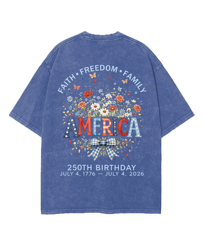 Faith • Freedom • Family Double Sided Unisex Washed Christian T-shirt