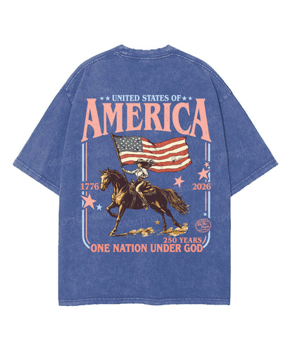 One Nation Under God Double Sided Unisex Washed Christian T-shirt