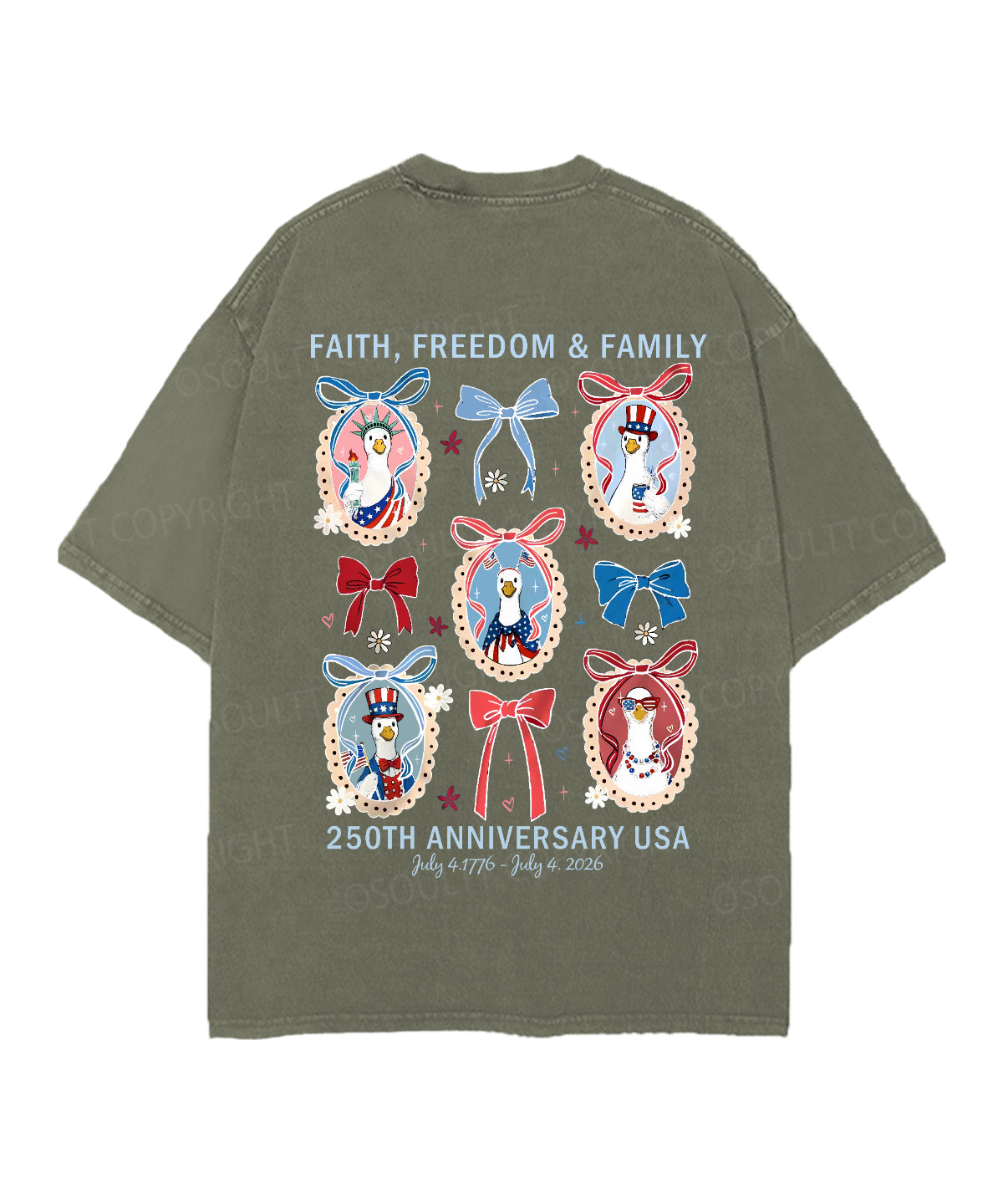 250 Years America Anniversary Double Sided Unisex Christian Washed T-Shirt & Shorts