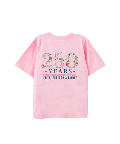 Kids 250 Years America Anniversary Double Sided Cotton Christian T-shirt