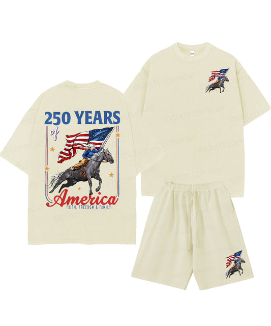 250 Years America Anniversary Double Sided Unisex Christian Washed T-Shirt & Shorts