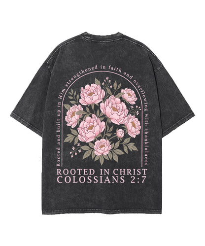 Rooted In Christ Double Sided Unisex Washed Christian T-shirt
