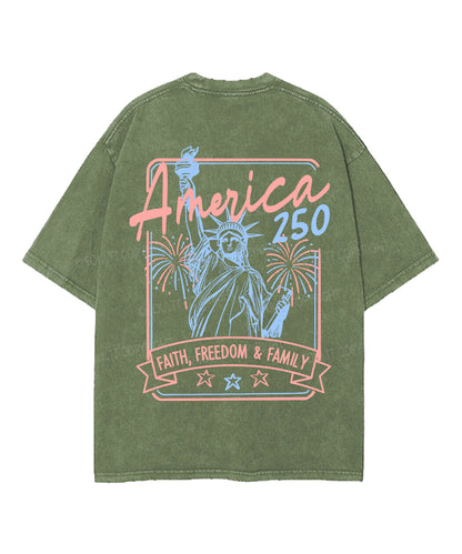 Faith, Freedom & Family Double Sided Unisex Washed Christian T-shirt