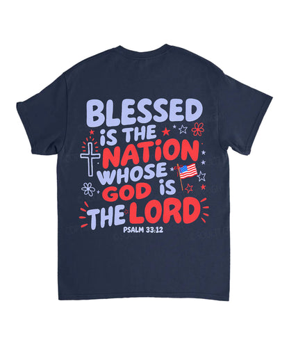 Blessed Is The Nation Whose God Is The Lord Double Sided Unisex Cotton Christian T-Shirt